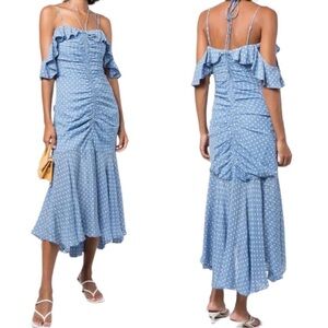 NWT JONATHAN SIMKHAI Silk Naomi Polka Dot Midi Dress Blue Size 4